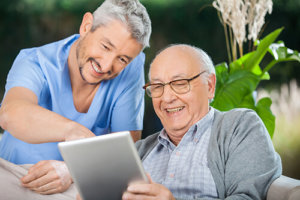 Man enjoying senior living community social media